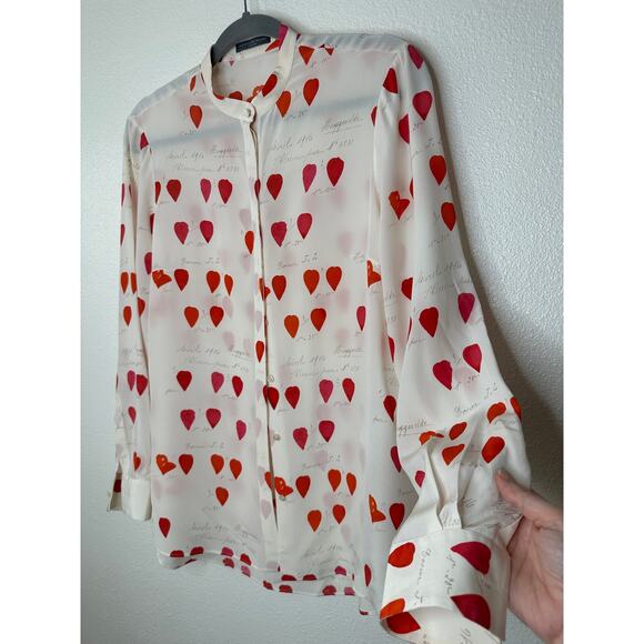 Alexander McQueen Silk Cream Red Pink Petal Long Sleeve Blouse 42 / 10 - Picture 10 of 16